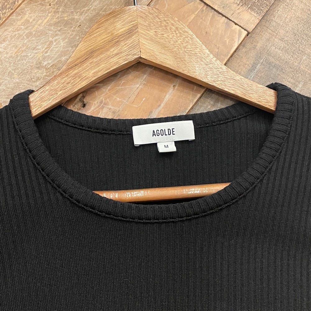 Agolde Alma shrunken black ribbed crew neck top - Picture 3 of 4